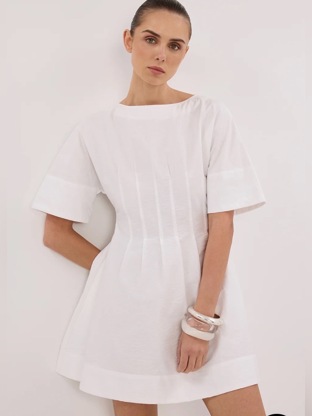 DISSH Daphne White Short-Sleeve Mini Dress